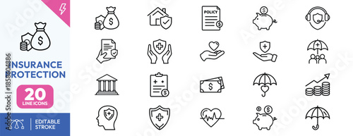 Insurance Protection Line Icons Set