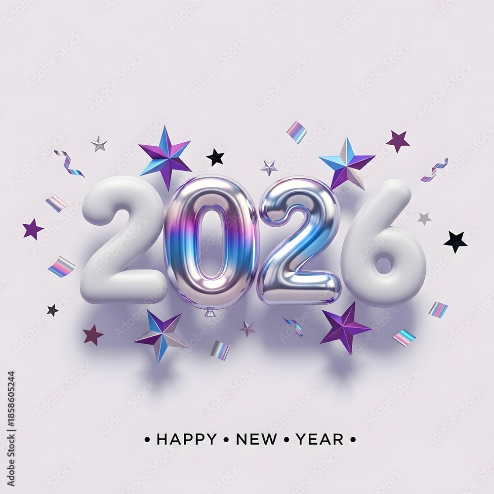 Obraz premium Happy new year 2026 celebration with shiny stars