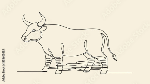 line drawing of bull standing in water
