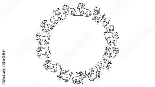 zodiac signs circle, shio symbols