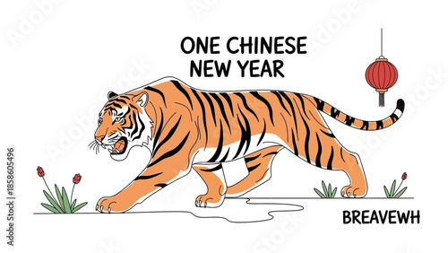 Chinese New Year tiger walking with lantern