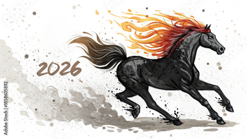 This dramatic artwork represents the energetic spirit of the horse in 2026.