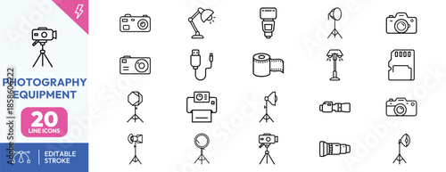 Photography equipment icons set