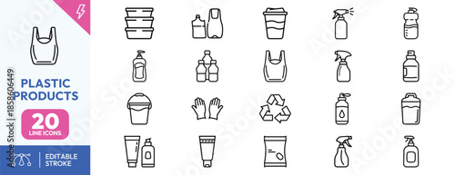 Plastic product icons set for design and editing