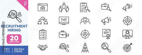 Recruitment Hiring Icons Set for Business and Employment
