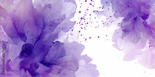 Soft purple floral watercolor background with delicate petals and glitter accents