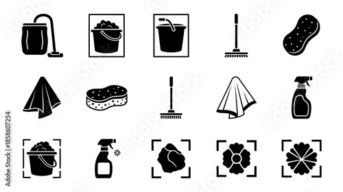 Cleaning essentials icon set