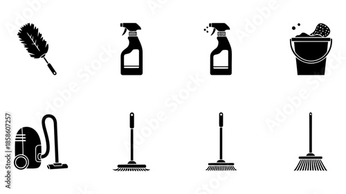 Cleaning tools icon set
