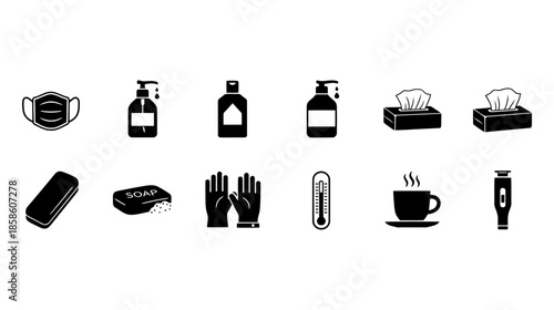 Personal care essentials icon set