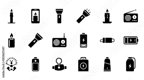 Emergency safety equipment icons set
