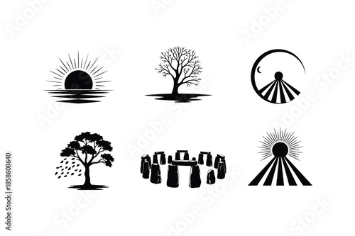 Silhouette icons of natural and mystical elements