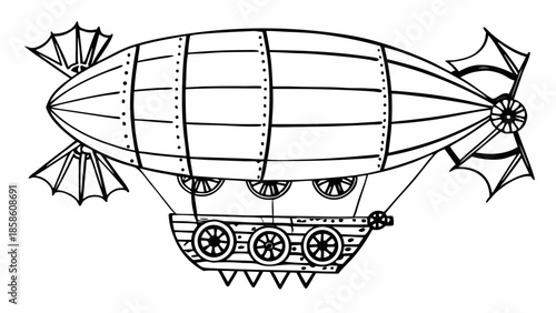 Zeppelin in the Sky: An detailed illustration of a zeppelin float gracefully against the sky, symbolizing adventure and a unique mode of transport.