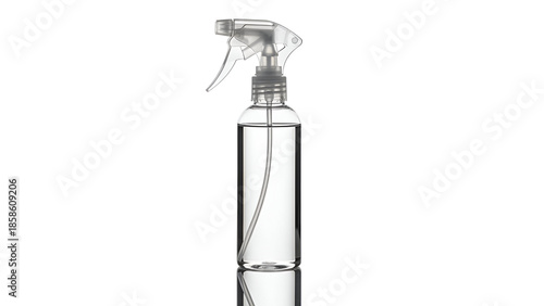 Transparent Spray Bottle with Liquid on White Backdrop for Product Mockups