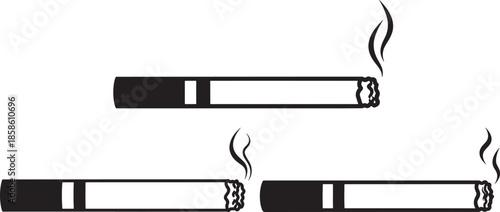 Three lit cigarettes with smoke isolated on white background