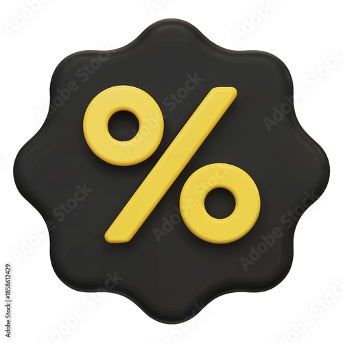 Yellow percent sign on black irregular shape percentage