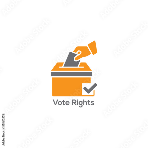 Voting rights icon with hand putting ballot in box, flat minimal election symbol showing democratic participation and civic responsibility

