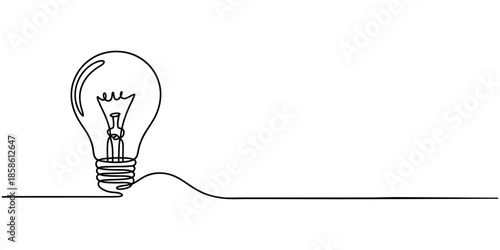 Light bulb continuous line vector illustration with editable stroke. Single line art of light bulb for business idea, brainstorm or electricity concept. Simple hand drawn outline silhouette.