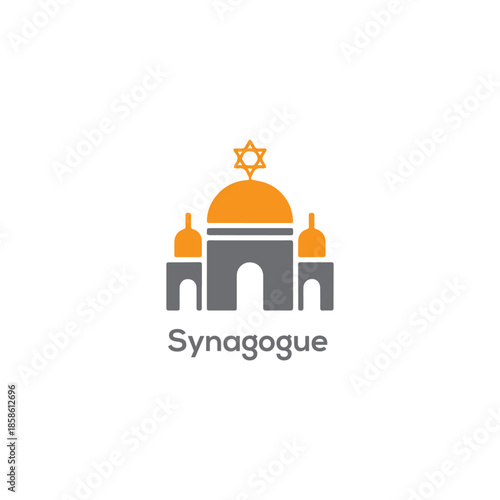 Minimal synagogue building icon vector, Jewish temple with Star of David, flat religious architecture logo design illustration concept symbol

