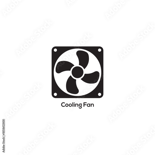Flat cooling fan icon vector, minimal computer hardware symbol for ventilation, airflow, PC case cooling design illustration concept isolated


