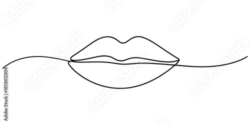 Continuous line drawing. Beautiful Woman s lips logo. Pastel soft color outline vector illustration. Concept for logo, card, banner, poster, flyer One continuous line drawing of mouth and lips.