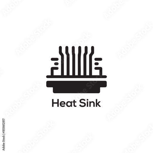Minimal heat sink icon vector, flat computer cooling hardware symbol for processor temperature control, technology interface design illustration concept

