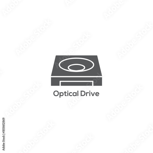 Minimal optical drive icon for CD DVD player, flat vector computer hardware symbol for technology interface and storage design


