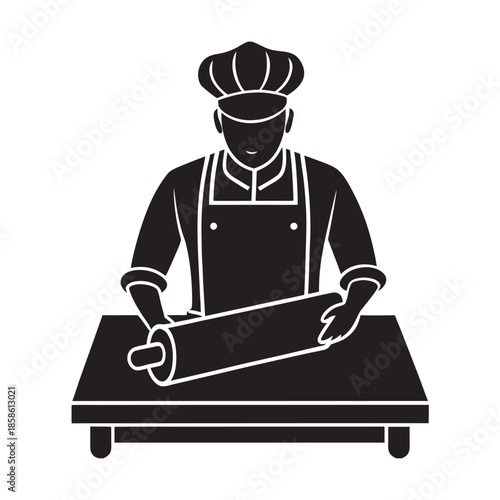 Baker Rolling Fresh Dough On Surface