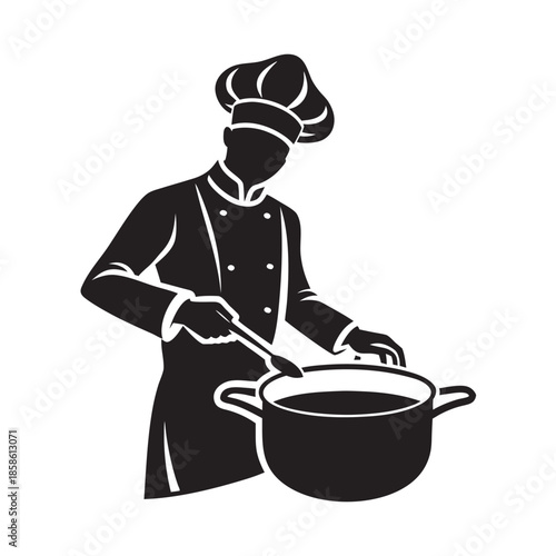 Chef Stirring Soup In Large Pot