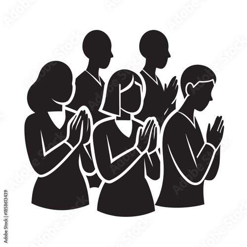 Group Of People Praying Together Silhouette