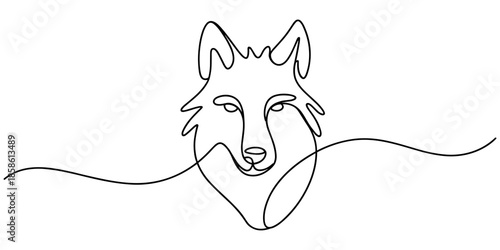 One line drawing of wolf head in profile. Wolves mascot concept. Trendy continuous line animal mascot concept for icon. Drawing isolated on a white background. Single line stock vector illustration.