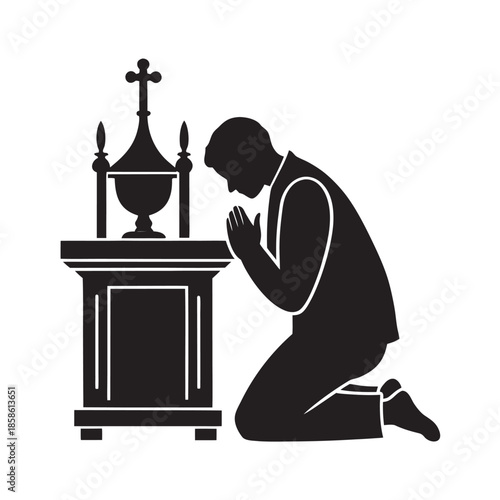 Person Bowing In Front Of Altar