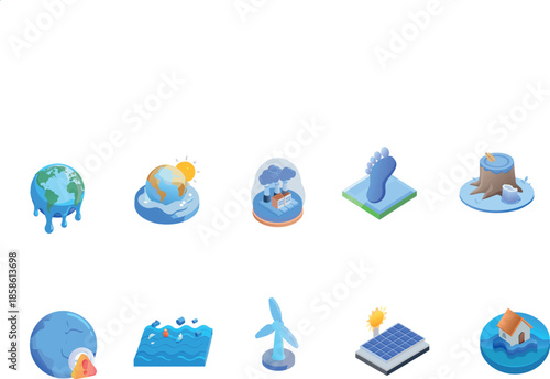 Global Warming and Climate Change Environmental Impact Illustration Set