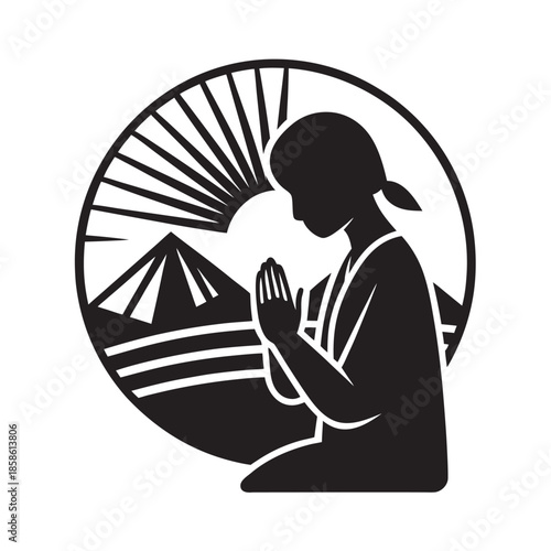 Person Praying At Sunrise On Horizon