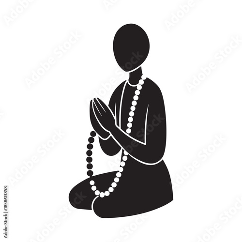 Person Sitting In Prayer With Rosary Beads
