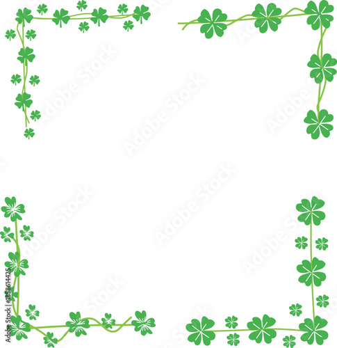 Decorative green clover leaf frame botanical vector illustration.