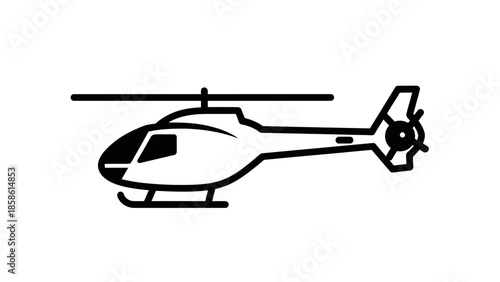 Outline Vector Icon of a Helicopter on an Isolated White Background