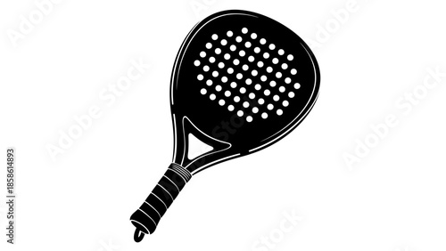 Black Padel Tennis Racket with Holes on an Isolated White Background