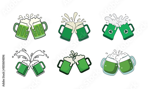 Celebratory green beer mugs isolated on white background, Vector, illustration