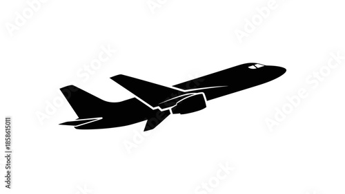 Passenger Airplane Silhouette Flying in Sky, Modern Air Transport, Isolated White Background.