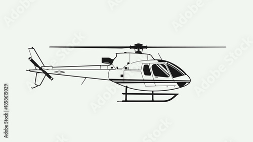 Detailed Outline Drawing of Modern Helicopter Aircraft on Light Grey Background