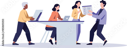 A diverse business team collaborating at an office table