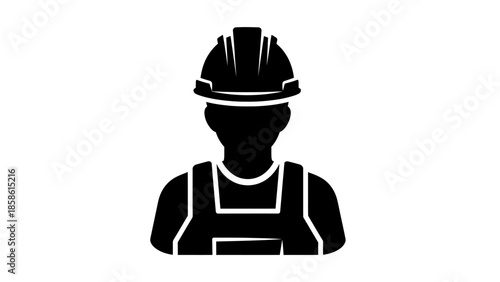 Male Construction Worker Icon with Hard Hat and Overalls on Isolated White Background