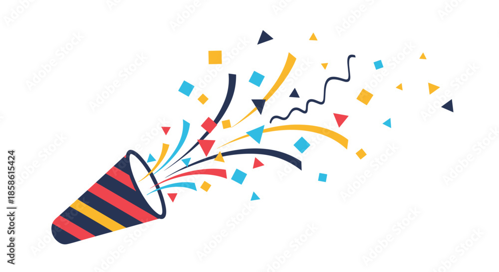 Fototapeta premium Festive party popper exploding with a burst of colorful confetti and streamers to celebrate a special occasion.