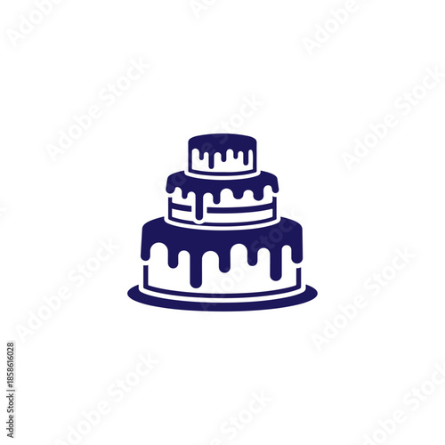 Three Tier Cake With Dripping Icing On White Background.