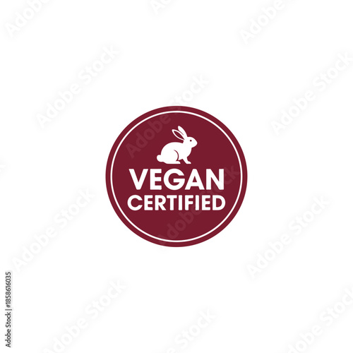 Vegan Certified Logo Badge Featuring White Bunny Icon.