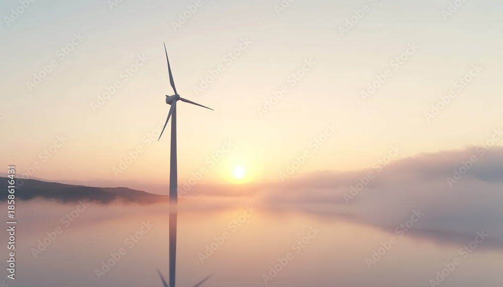 Fototapeta premium Lone Wind Turbine in Mist — Cinematic Ultra-Realistic 3D