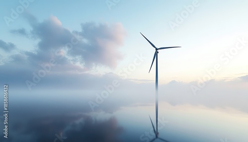 Wallpaper Mural Lone Wind Turbine in Mist — Cinematic Ultra-Realistic 3D Torontodigital.ca