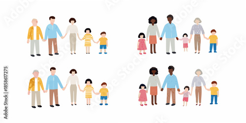 Diverse families holding hands illustrating unity and multigenerational connections