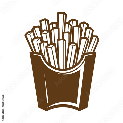 Vintage A brown illustration of a container filled with french fries isolated on white background