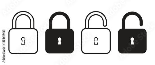 Padlock security icons set. Lock and unlock icon set vector illustration.